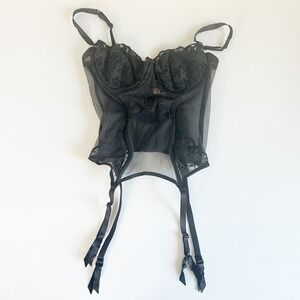 Victorias Secret Y2K Whimsigoth Black Lace Mesh Corset Bustier Garter Straps 34B